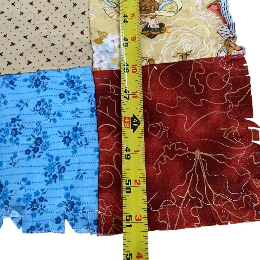 Handmade Patchwork Rag Quilt Multicolor Cross Design Shaggy Cotton Blanket 51x60